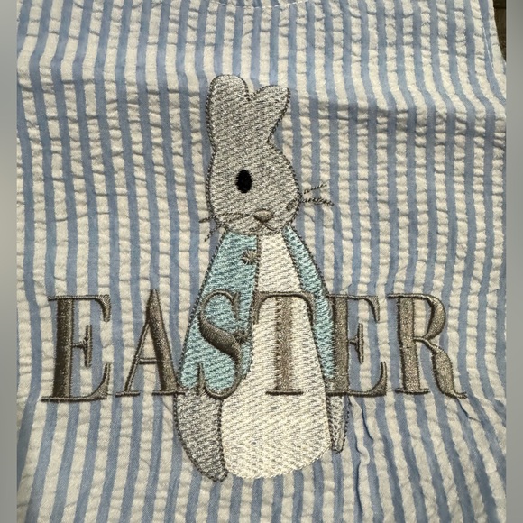 Baby Boy Seersucker Easter Bunny Rabbit Bubble - Picture 2 of 3